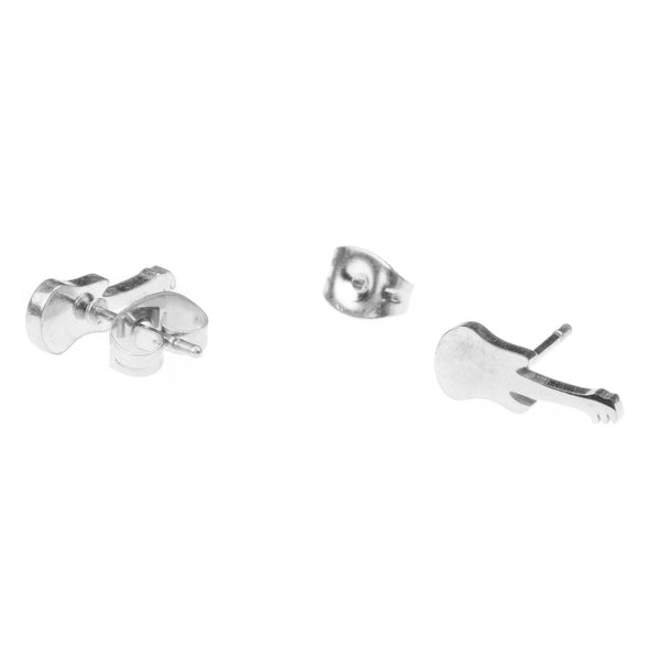 Beautiful Unique Guitar Stud Solid White Gold Earrings By Jewelry Lane