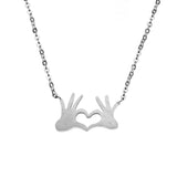 Beautiful Modern Heart In Hand Solid White Gold Necklace By Jewelry Lane
