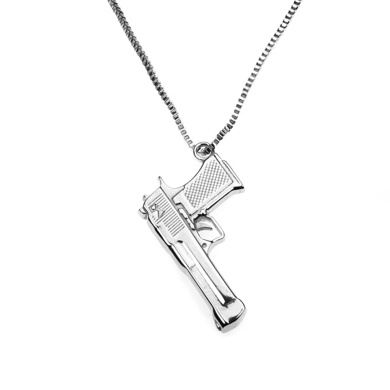 Classic Vintage Handgun Style Solid White Gold Pendant By Jewelry Lane