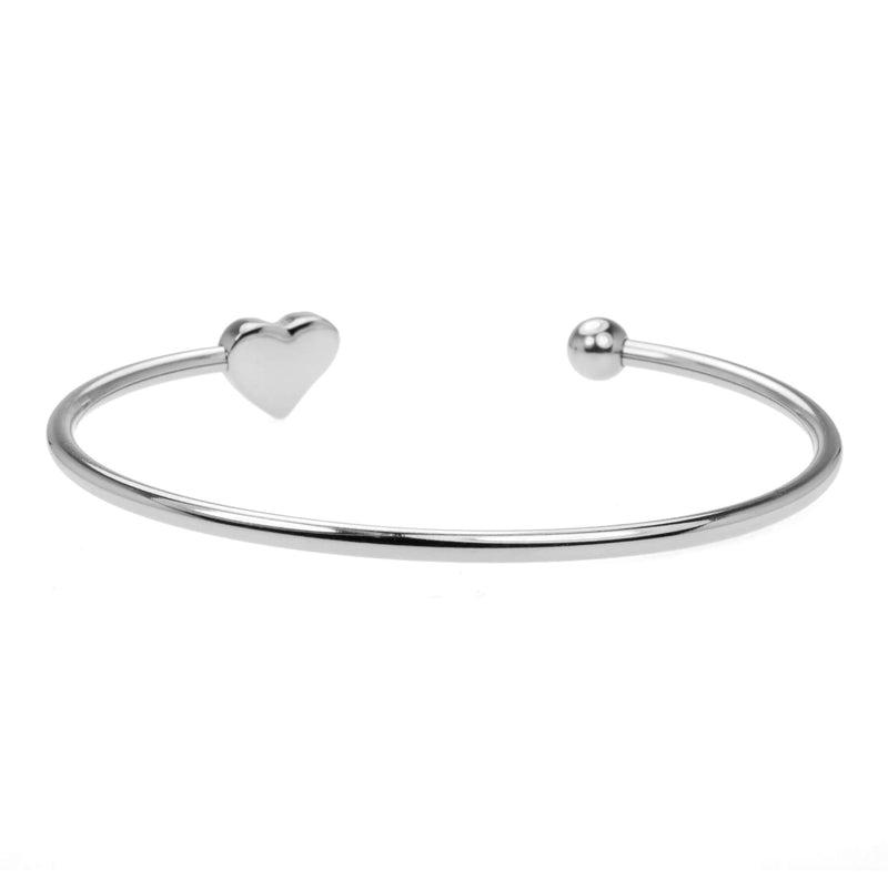 Beautiful Round Single Heart Solid White Gold Cuff Bangle by Jewelry Lane