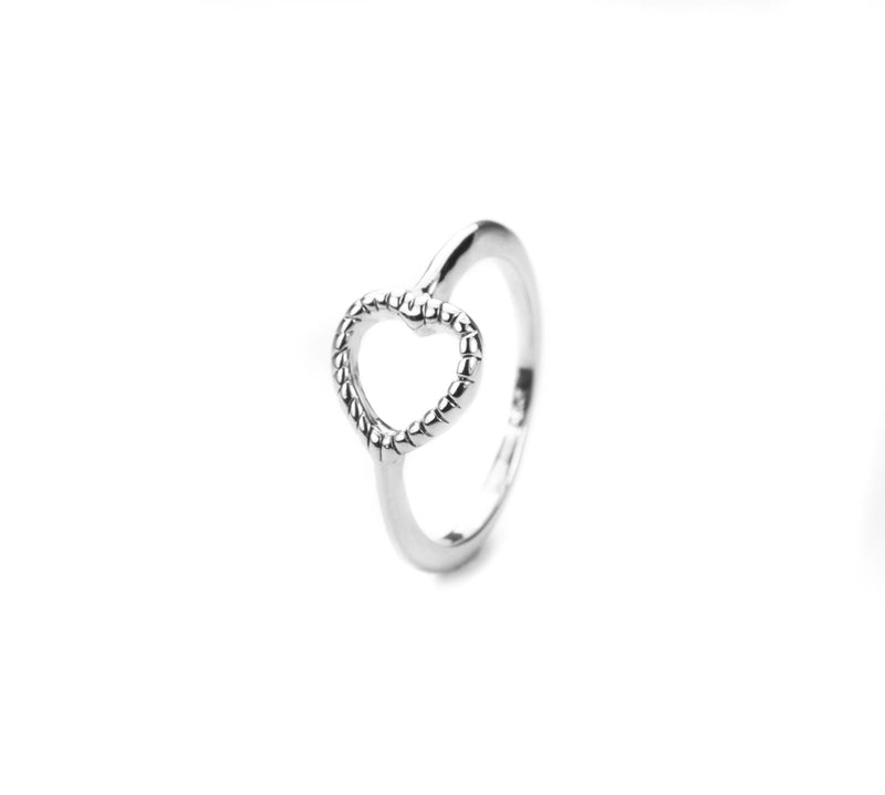 Beautiful Charming Open Heart Love Solid White Gold Ring By Jewelry Lane