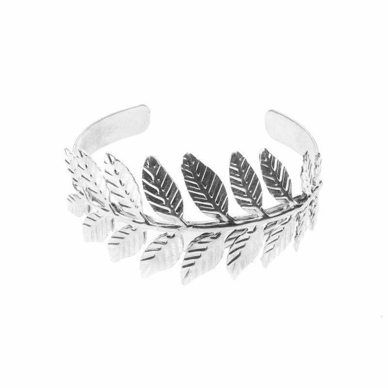 Beautiful Modern Leaf Cuff Design Solid White Gold Bangle By Jewelry Lane
