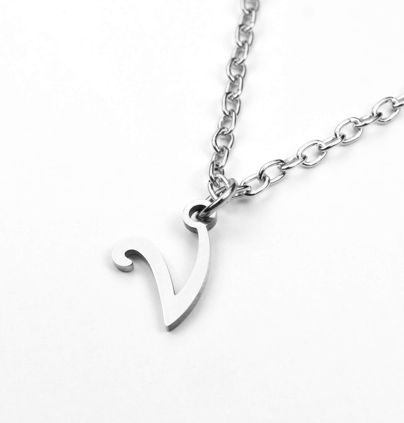 Beautiful Polished Letter V Solid White Gold Pendant By Jewelry Lane