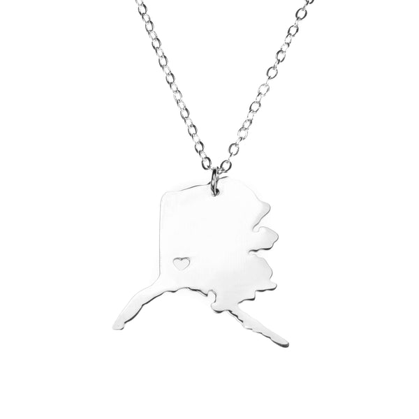 Beautiful Modern Love Alaska Map Design Solid White Gold Pendant By Jewelry Lane