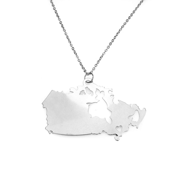 Beautiful Modern Canada Map Love Solid White Gold Pendant By Jewelry Lane