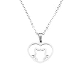Beautiful Charming Cat Love Heart Solid White Gold Pendant By Jewelry Lane