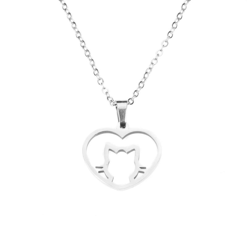 Beautiful Charming Cat Love Heart Solid White Gold Pendant By Jewelry Lane