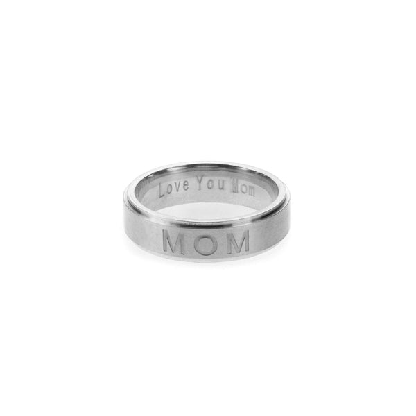 Beautiful Classic Love You Mom Solid Gold White Band Ring By Jewelry Lane