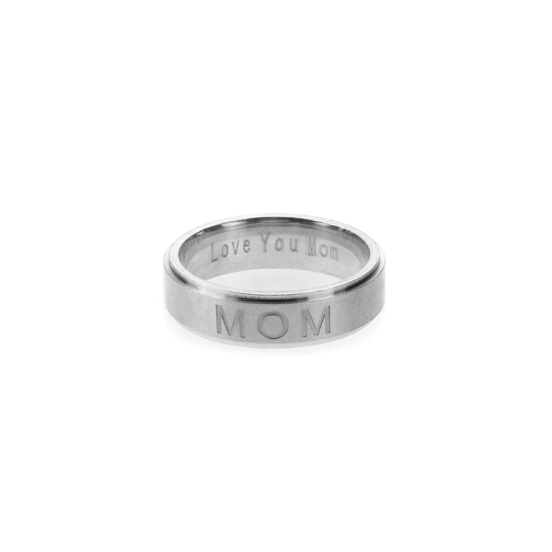 Beautiful Classic Love You Mom Solid Gold White Band Ring By Jewelry Lane