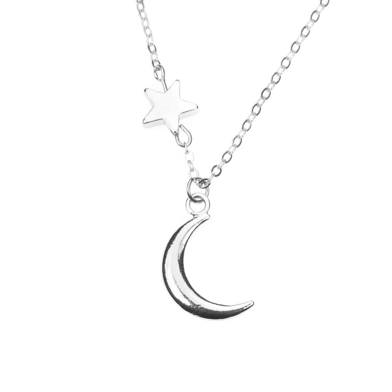 Elegant Beautiful Moon Star Solid White Gold Night Necklace By Jewelry Lane