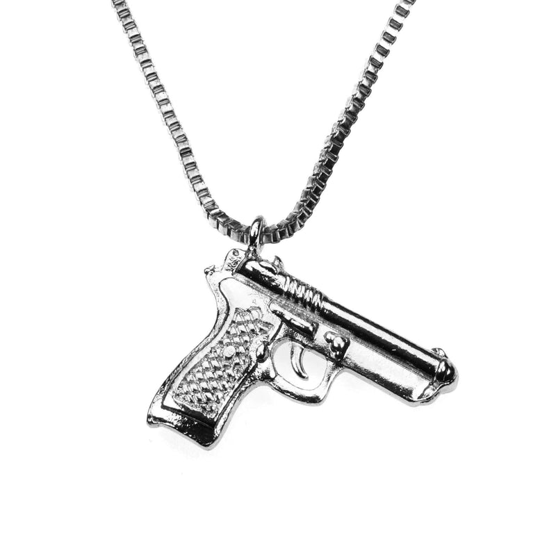 Unique Modern Weapon Pistol Design Solid White Gold Pendant By Jewelry Lane