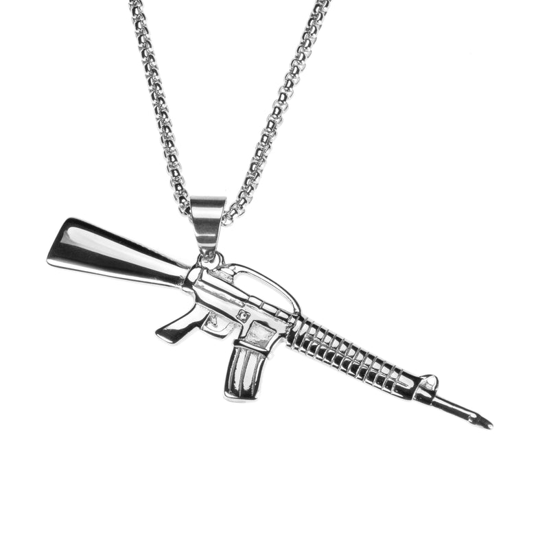 Elegant Handcrafted Weapon Rifle Design Solid White Gold Pendant By Jewelry Lane