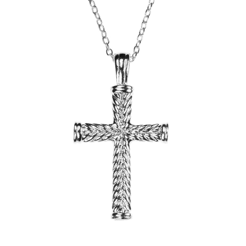Beautiful Religious Jesus Cross Rope Style Solid White Gold Pendant By Jewelry Lane