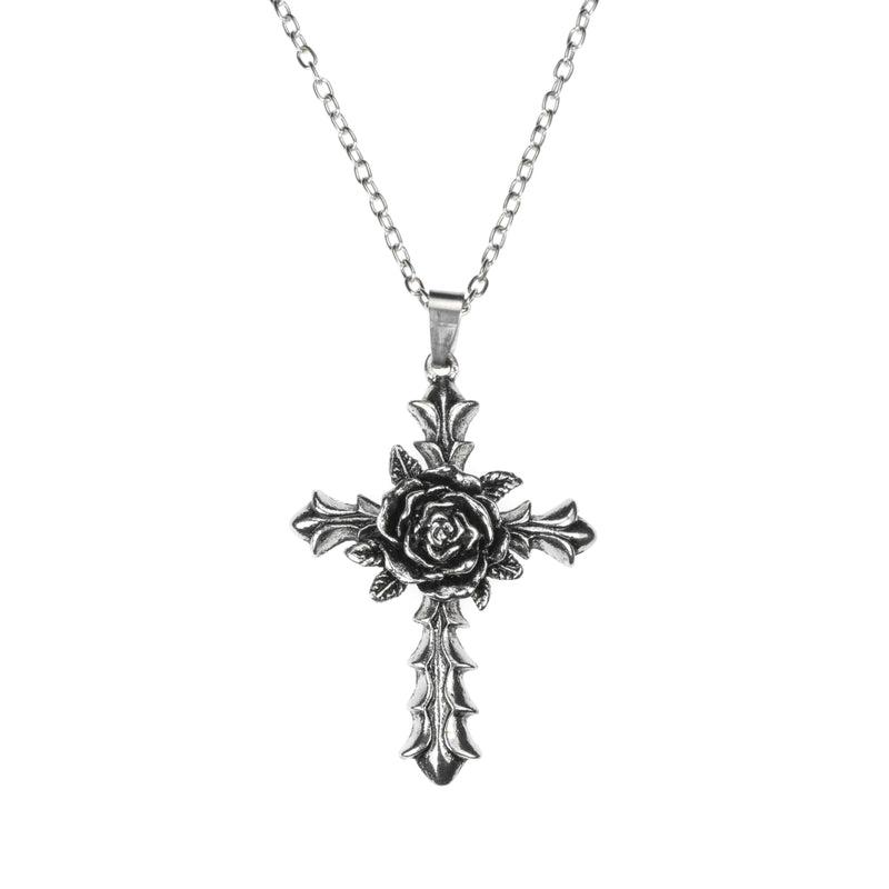 Beautiful Unique Centered Rose Cross Solid White Gold Pendant By Jewelry Lane