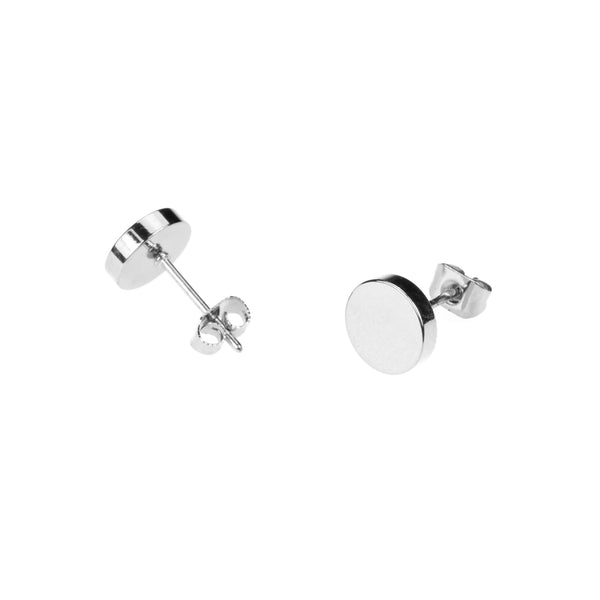 Simple Classic Flat Round Stud Solid White Gold Earrings By Jewelry Lane