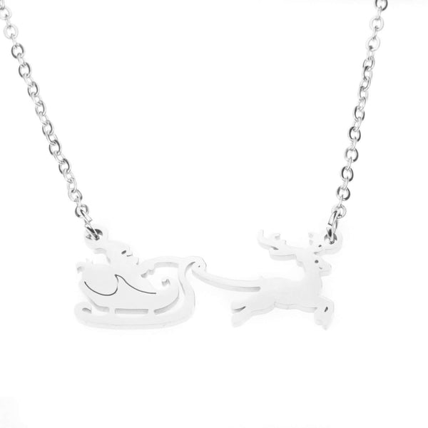 Beautiful Classic Santa Reindeer Solid White Gold Necklace By Jewelry Lane