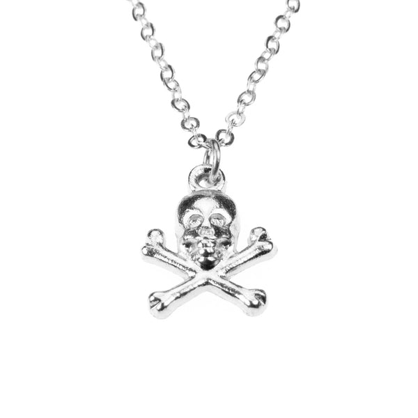 Classic Skull Crossbone Danger Sign Solid White Gold Pendant By Jewelry Lane