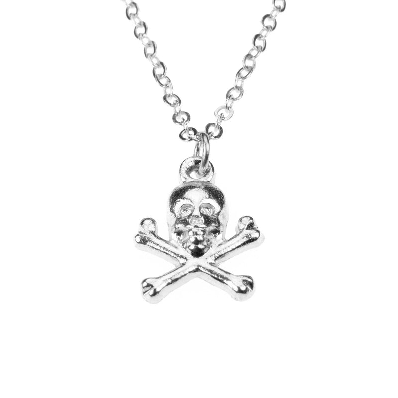 Classic Skull Crossbone Danger Sign Solid White Gold Pendant By Jewelry Lane