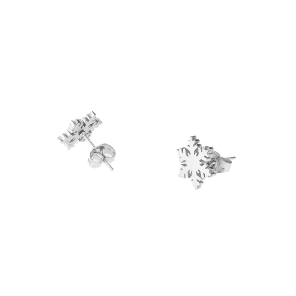 Elegant Unique Snowflakes Solid White Gold Stud Earrings By Jewelry Lane