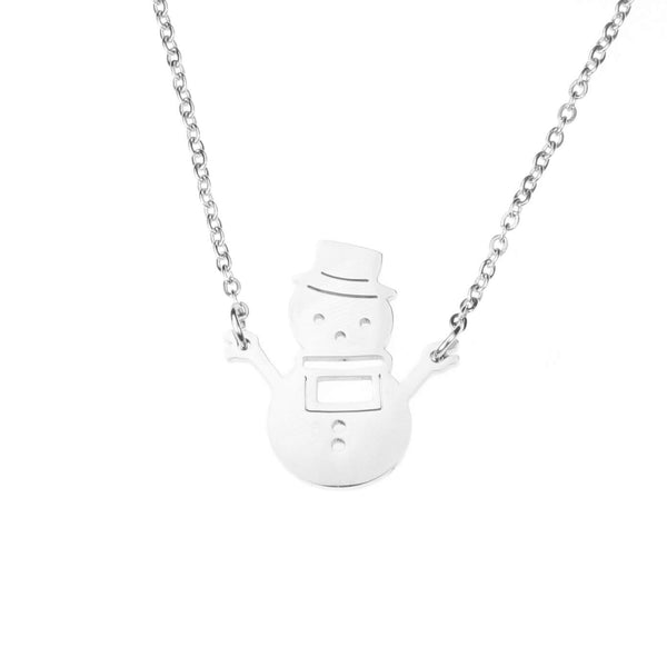 Beautiful Charming Snowman Solid White Gold Necklace By Jewelry Lane