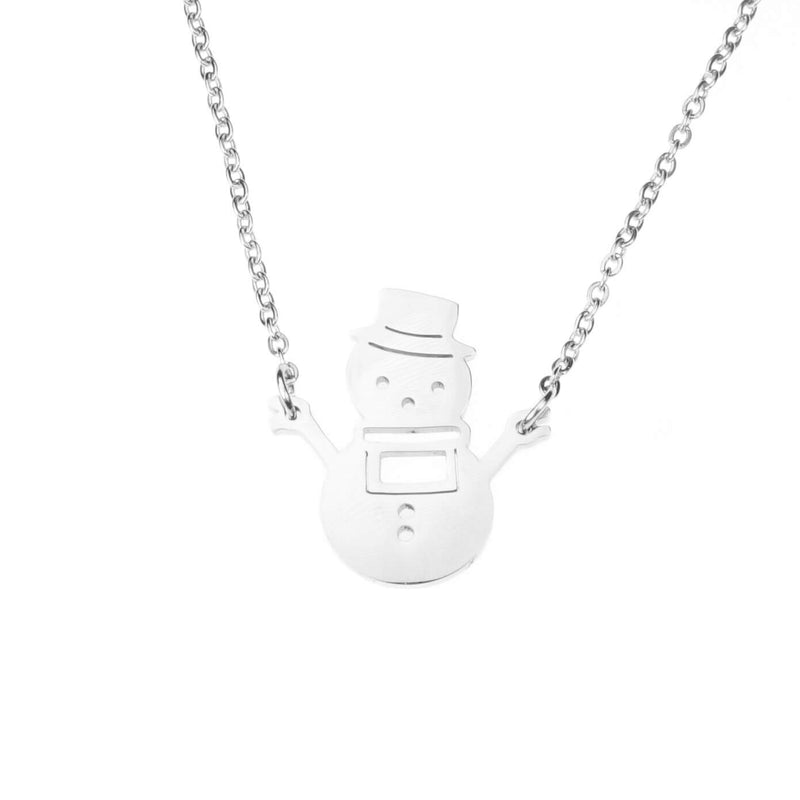 Beautiful Charming Snowman Solid White Gold Necklace By Jewelry Lane