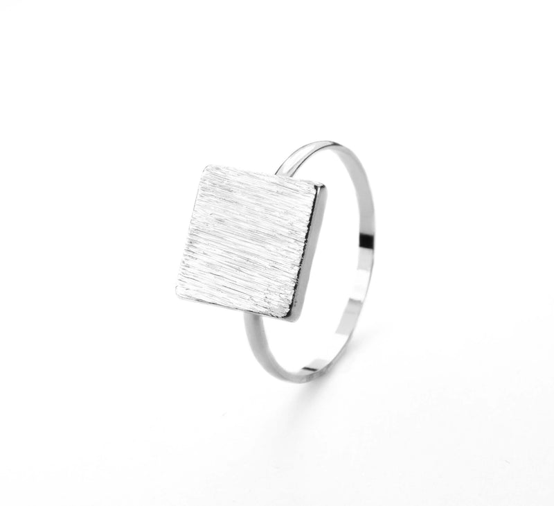 Elegant Plain Square Plate Stacker Solid White Gold Ring By Jewelry Lane