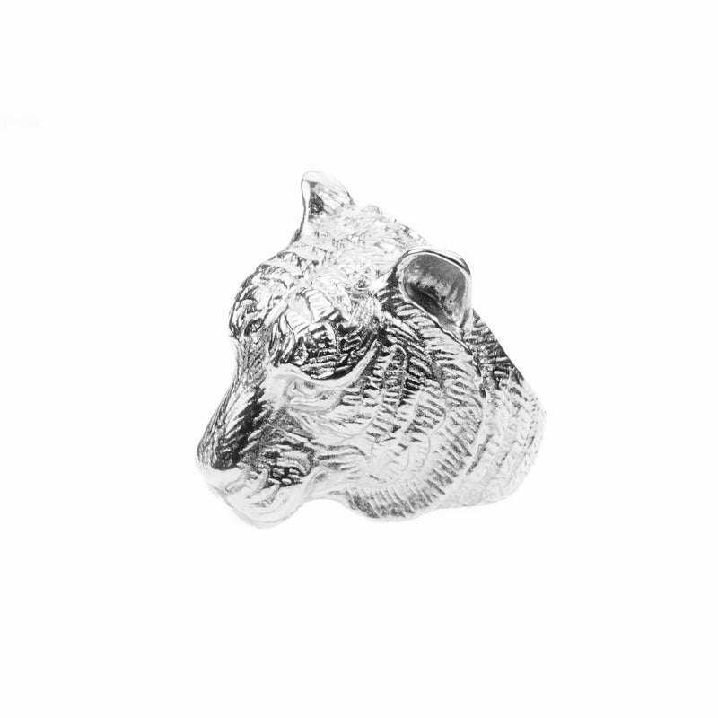 Beautiful Modern Tiger Face Solid White Gold Ring By Jewelry Lane