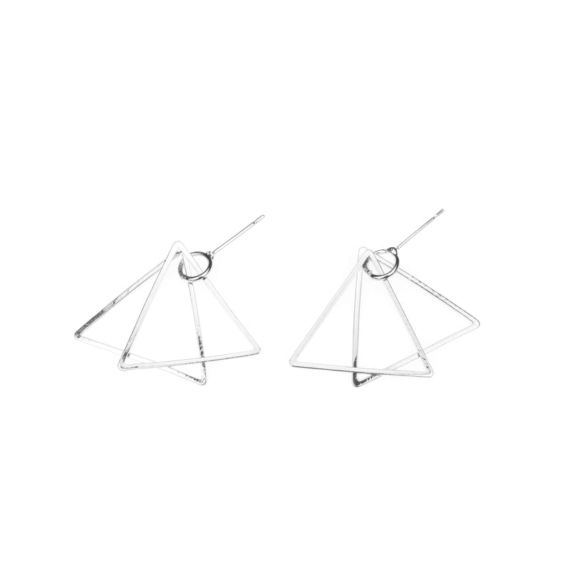 Elegant Classic Double Triangle Design Solid White Gold Earrings By Jewelry Lane