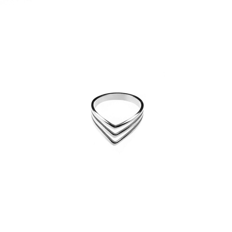 Elegant Unique Triple Chevron Stacker Solid White Gold Ring By Jewelry Lane