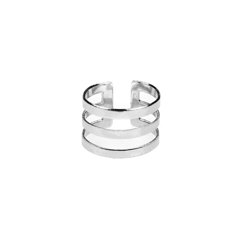 Elegant Unique Triple Line Flat Cuff Solid White Gold Ring By Jewelry Lane