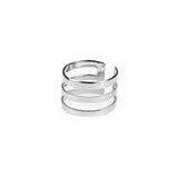 Elegant Unique Triple Line Flat Cuff Solid White Gold Ring By Jewelry Lane