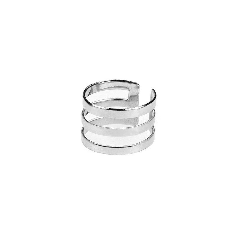 Elegant Unique Triple Line Flat Cuff Solid White Gold Ring By Jewelry Lane