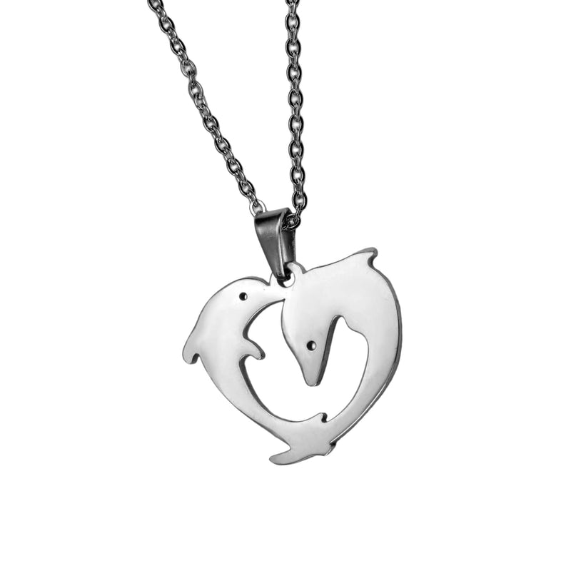 Elegant Twin Dolphin Heart Solid White Gold Pendant By Jewelry Lane