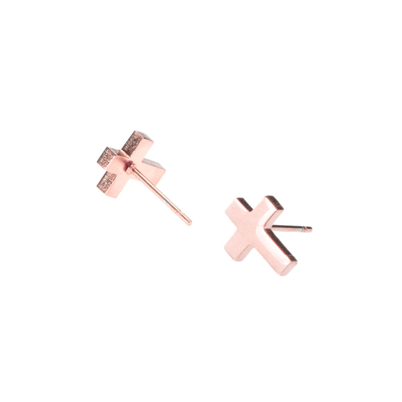 Beautiful Elegant Cross Solid Rose Gold Stud Earrings By Jewelry Lane