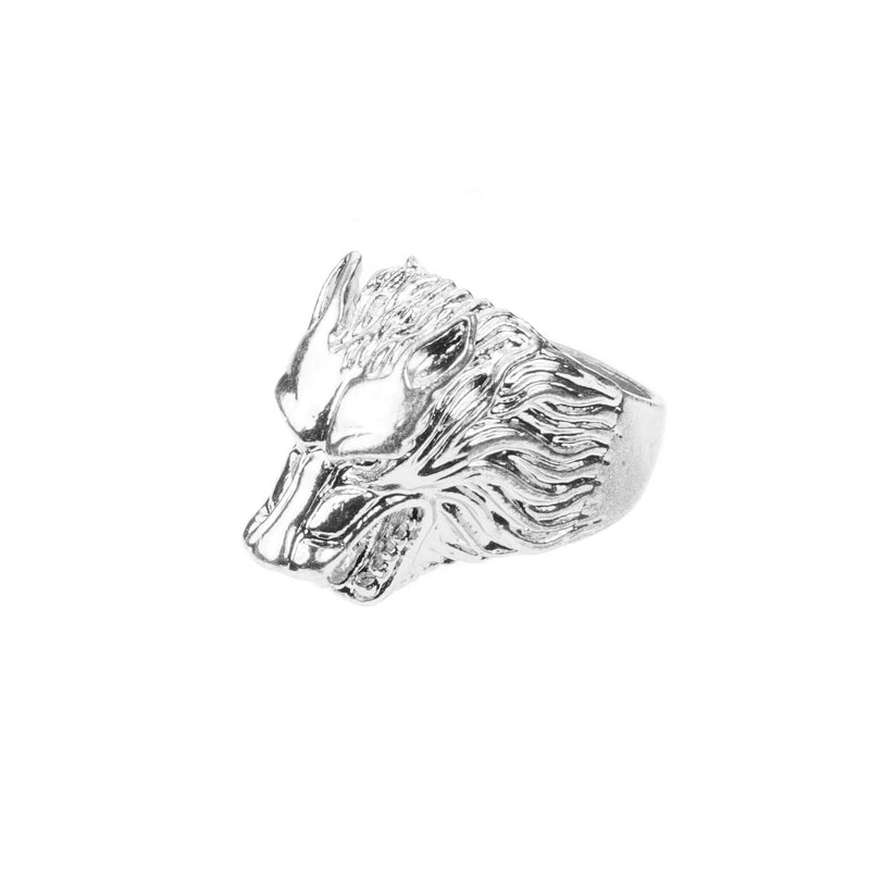 Modern Unique Wolf Design Solid White Gold Ring By Jewelry Lane