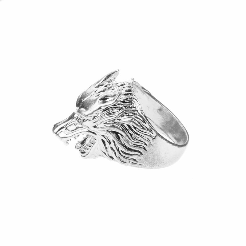 Modern Unique Wolf Design Solid White Gold Ring By Jewelry Lane