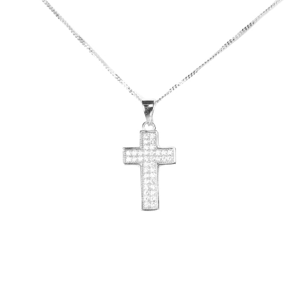 White Gold Iced Cross Pendant by Jewelry Lane